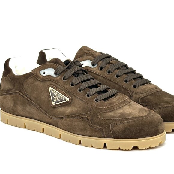 PRADA Mens Trail Triangle Logo Suede Lace Up Low Top Sneakers Shoes Moro - Picture 9 of 15